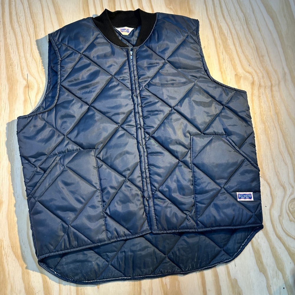 Big Smith Mens Navy Blue Quilted Zip Front Workwear Vest XL Vintage Style